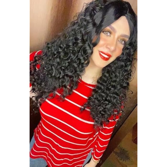 DILLARDS Long Black Curly Wig With Side Part, Heat Resistant Synthetic Hair, Natural Looking Wavy Style - Image 1